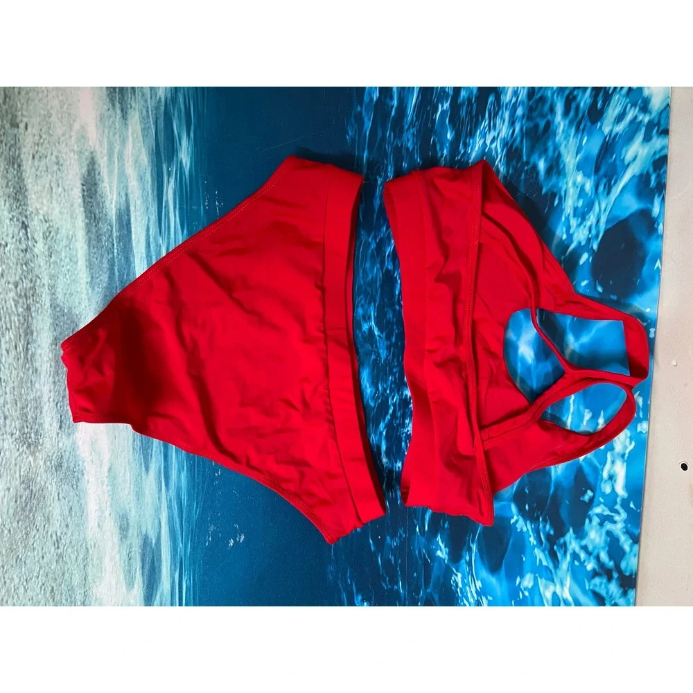 ☀️Red Shoulder High Waisted Bikini Set Two Piece Swimsuit Size Large
